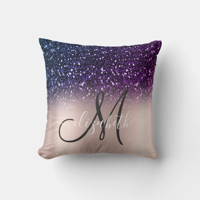 Modern elegant Glitter Roos Gold Monogram Kussen (Voorkant)