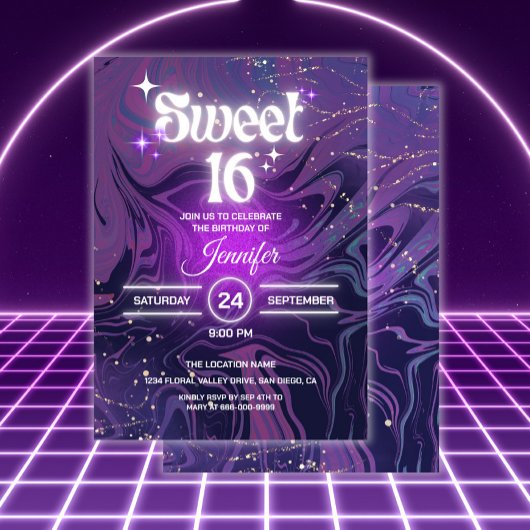 Modern Elegant Glow Sweet 16 Verjaardagsfeest Kaart