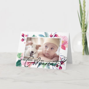 Modern Elegant Godparent Voorstel Floral 2 Foto Kaart