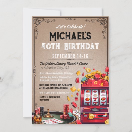 Modern Elegant Gokken Casino Verjaardag uitnodigin Kaart (Voorkant)