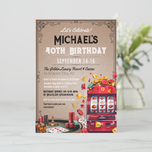 Modern Elegant Gokken Casino Verjaardag uitnodigin Kaart (Staand voorkant)