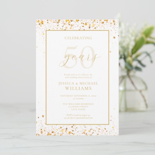 Modern Elegant Gold 50th Wedding Jubileum Kaart (Staand voorkant)
