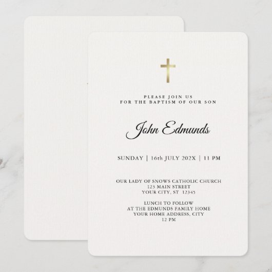 Modern Elegant Gold & Black Calligraphy Baptism Kaart (Voorkant / Achterkant)