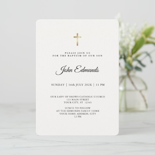 Modern Elegant Gold & Black Calligraphy Baptism  Kaart (Staand voorkant)