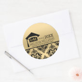 Modern Elegant Gold & Black Damask 2016 Afstuderen Ronde Sticker (Envelop)