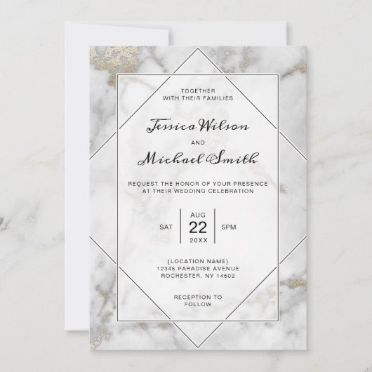 Modern Elegant Gold Black en White Marble Wedding Kaart (Voorkant)