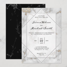 Modern Elegant Gold Black en White Marble Wedding Kaart