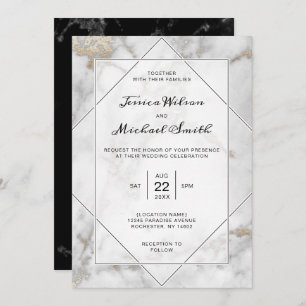 Modern Elegant Gold Black en White Marble Wedding Kaart