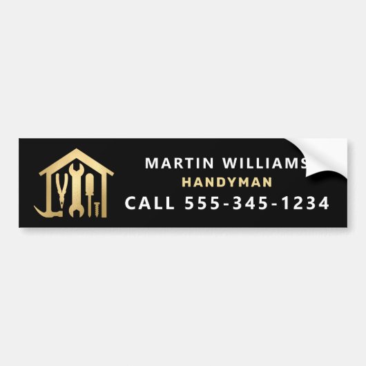 Modern Elegant Gold & Black Handyman Bumpersticker (Voorkant)
