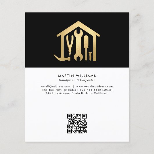 Modern Elegant Gold & Black Handyman Flyer (Achterkant)