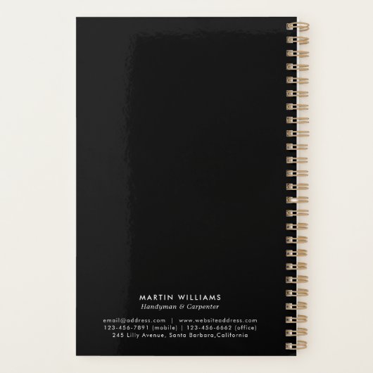 Modern Elegant Gold & Black Handyman Planner (Achterkant)