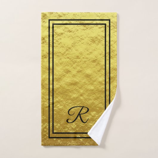 Modern Elegant Gold Black Monogram script Bad Handdoek (Handdoek)