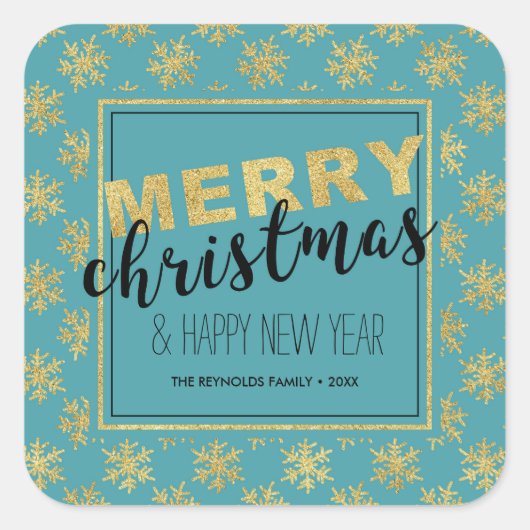 Modern Elegant Gold Blue Merry kerst - Zelfklever Vierkante Sticker (Voorkant)