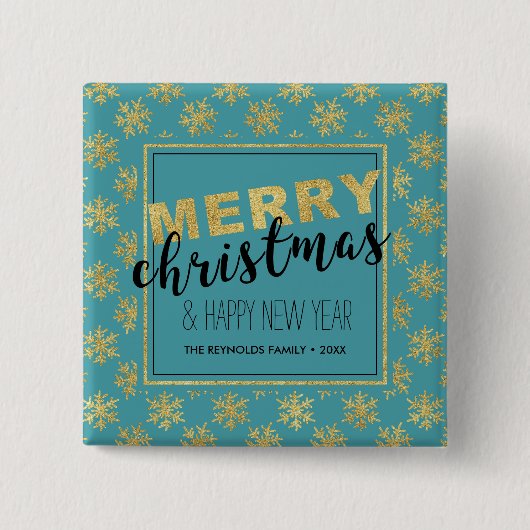 Modern Elegant Gold Blue Merry Kerstmis - Button (Voorkant)
