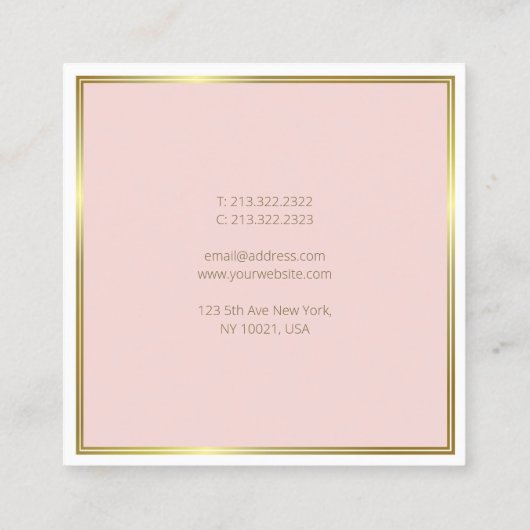 Modern Elegant Gold Blush Roze Wit Sjabloon Luxe Vierkante Visitekaartje (Achterkant)