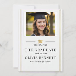 Modern Elegant Gold Border Photo Graduation Kaart