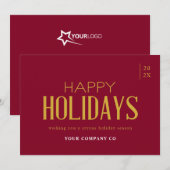 Modern Elegant Gold Business Corporate Bourgondië Feestdagenkaart (Voorkant / Achterkant)