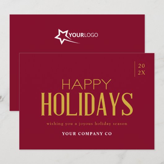 Modern Elegant Gold Business Corporate Bourgondië Feestdagenkaart (Voorkant / Achterkant)