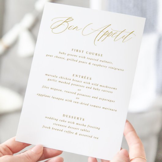 Modern Elegant Gold Calligraphy Wedding Menu