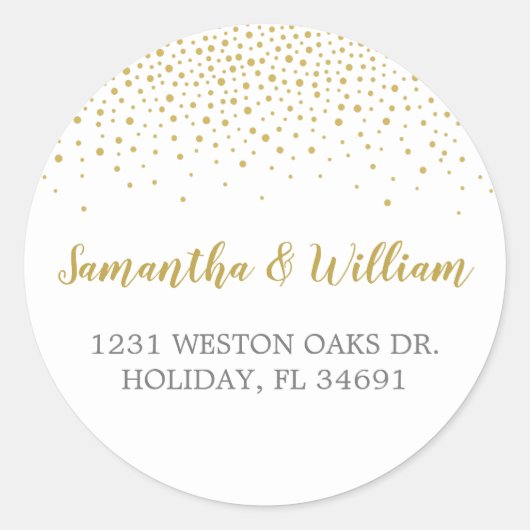 Modern Elegant Gold Confetti Wedding Address Label (Voorkant)