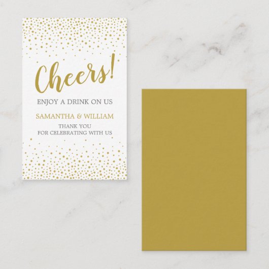 Modern Elegant Gold Confetti Wedding Drink Ticket (Voorkant / Achterkant)