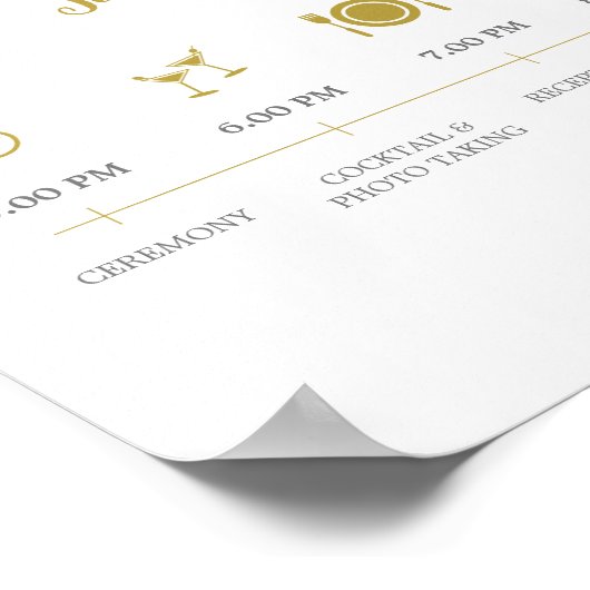 Modern Elegant Gold Confetti Wedding Tijdstip Teke Poster (Hoek)