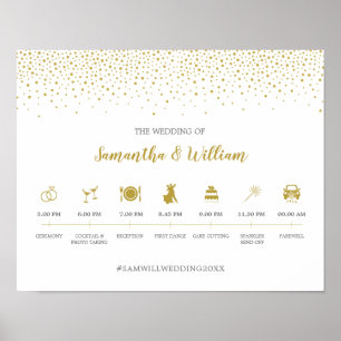 Modern Elegant Gold Confetti Wedding Tijdstip Teke Poster