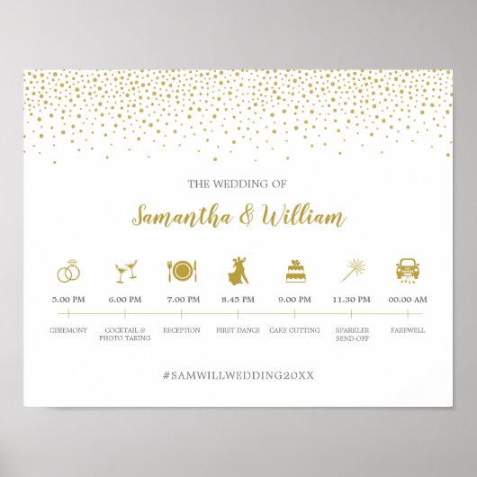 Modern Elegant Gold Confetti Wedding Tijdstip Teke Poster (Voorkant)