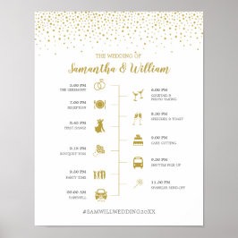 Modern Elegant Gold Confetti Wedding Tijdstip Teke Poster