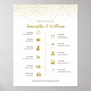 Modern Elegant Gold Confetti Wedding Tijdstip Teke Poster