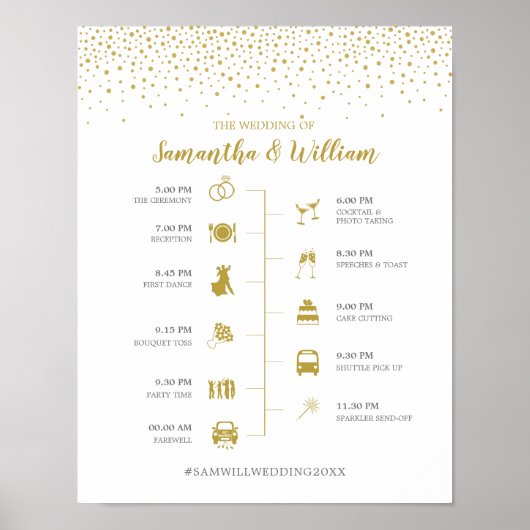 Modern Elegant Gold Confetti Wedding Tijdstip Teke Poster (Voorkant)
