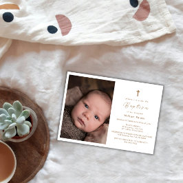 Modern Elegant Gold Cross Baby Foto Doop Kaart