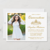 Modern Elegant Gold Crown Photo Quinceanera Kaart (Voorkant)