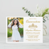 Modern Elegant Gold Crown Photo Quinceanera Kaart (Staand voorkant)