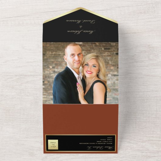 Modern Elegant Gold en Black Wedding All In One Uitnodiging (Buitenkant)