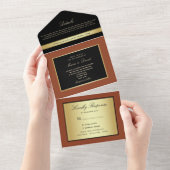 Modern Elegant Gold en Black Wedding All In One Uitnodiging (Afscheurbaar)