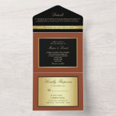 Modern Elegant Gold en Black Wedding All In One Uitnodiging (Binnen)