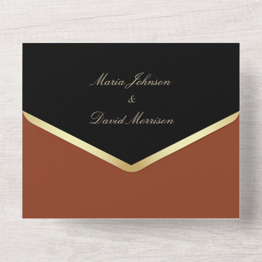 Modern Elegant Gold en Black Wedding All In One Uitnodiging (Achterkant)