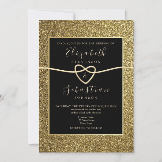 Modern Elegant Gold en Black Wedding Kaart (Voorkant)