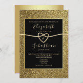 Modern Elegant Gold en Black Wedding Kaart (Voorkant / Achterkant)