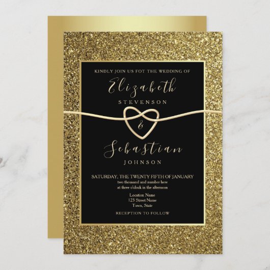 Modern Elegant Gold en Black Wedding Kaart (Voorkant / Achterkant)