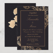 Modern Elegant Gold Faux Metal Floral Wedding Kaart (Voorkant / Achterkant)