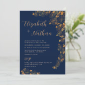 Modern Elegant Gold Floral Navy Blue Quote Kaart (Staand voorkant)