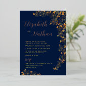 Modern Elegant Gold Floral Navy Blue Wedding Folie Uitnodiging (Staand Voorkant)