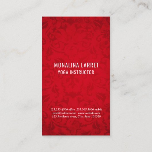 Modern Elegant Gold Flourish Red Damask Pattern Visitekaartje (Achterkant)