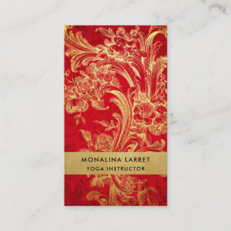 Modern Elegant Gold Flourish Red Damask Pattern  Visitekaartje