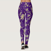 Modern Elegant Gold Flowers Royal Paars Leggings (Achterkant)