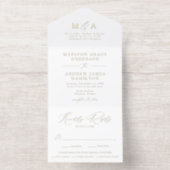 Modern Elegant Gold Foil Monogram Wedding All In One Uitnodiging (Binnenkant)