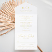 Modern Elegant Gold Foil Monogram Wedding All In One Uitnodiging