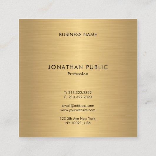 Modern Elegant Gold Glamor Luxury Sjabloon Trendy Vierkante Visitekaartje (Achterkant)